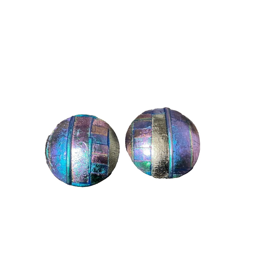 80's Earrings Vintage Metal Oval Purple Orange Green Fun Post Back Pierced
